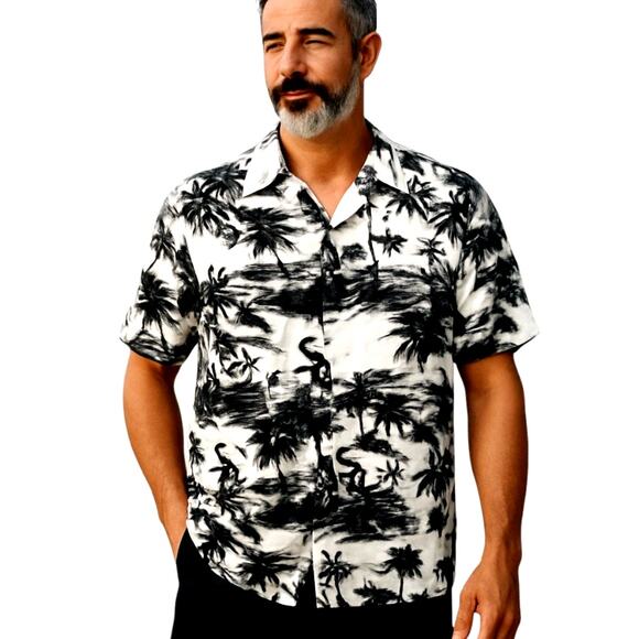 Men's XL Sox Black White Shirt Short Sleeve 46 48 Button Down - Picture 1 of 5